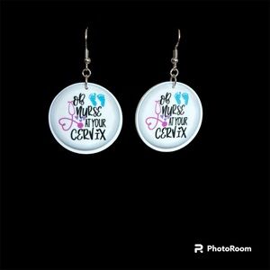 OB Nurse At Your Cervix Earrings - Pink and Blue Handmade